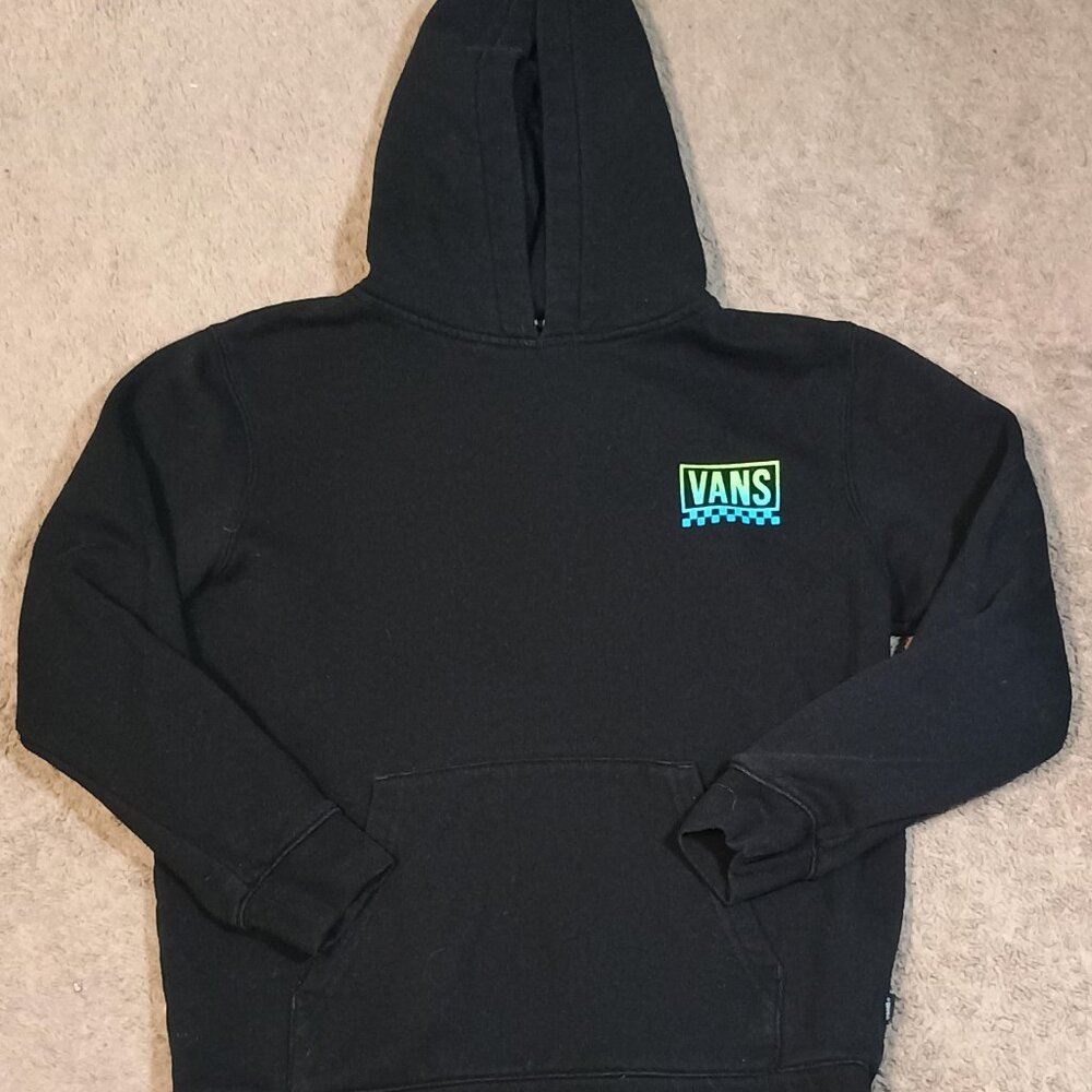 Vans Hoodie Kids Large Black Neon Gradient Graphic Skate Streetwear Pullover Hoo - Picture 9 of 9